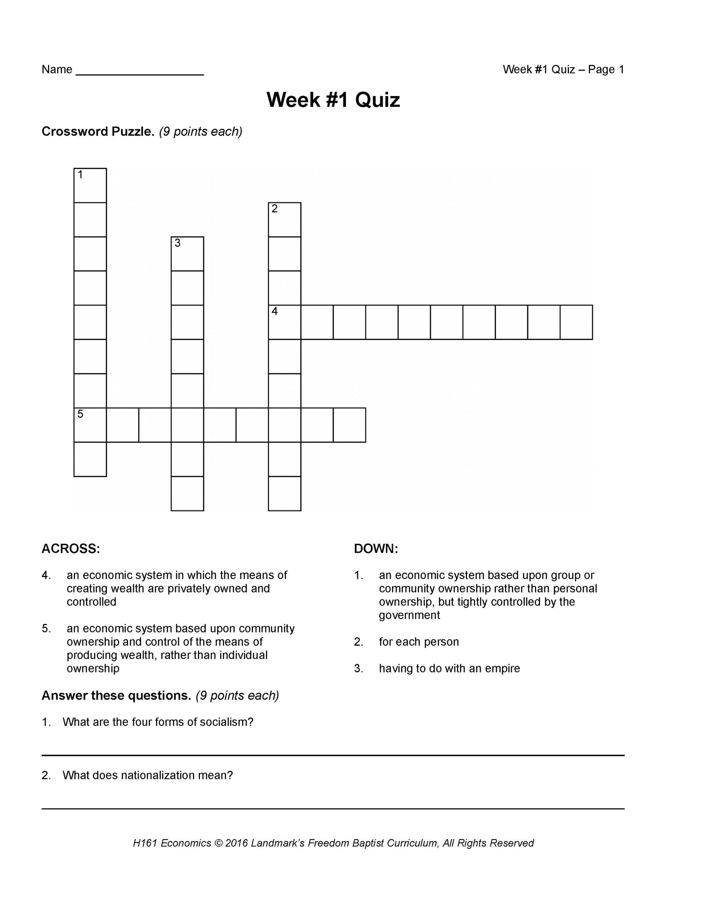 History Grade 12 - U.S. Government & Economics