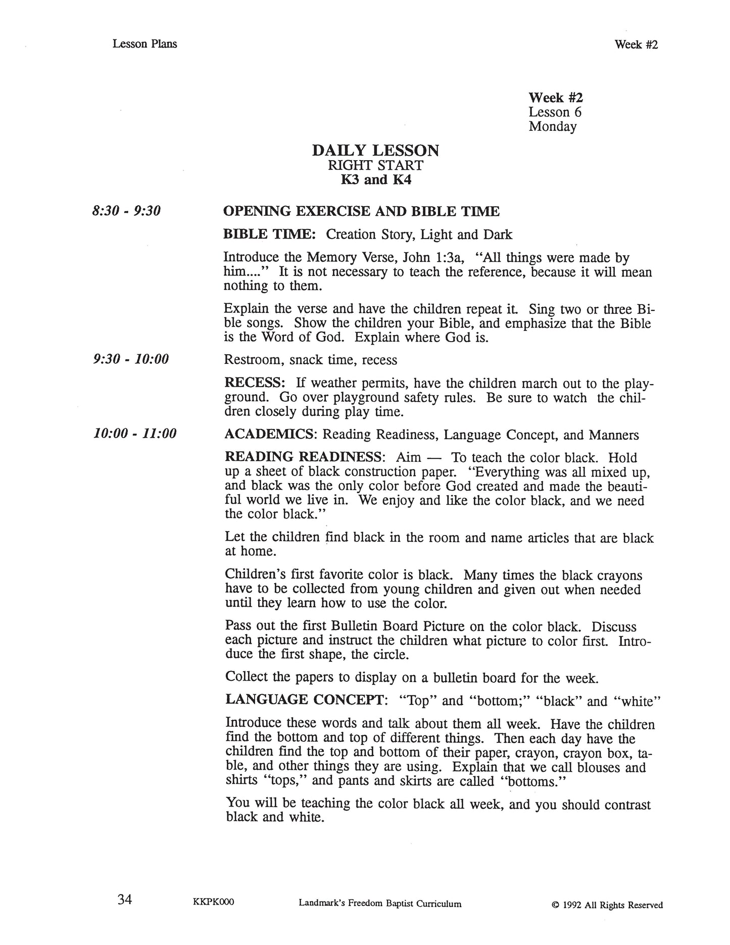 K3 Teacher's Curriculum Manual