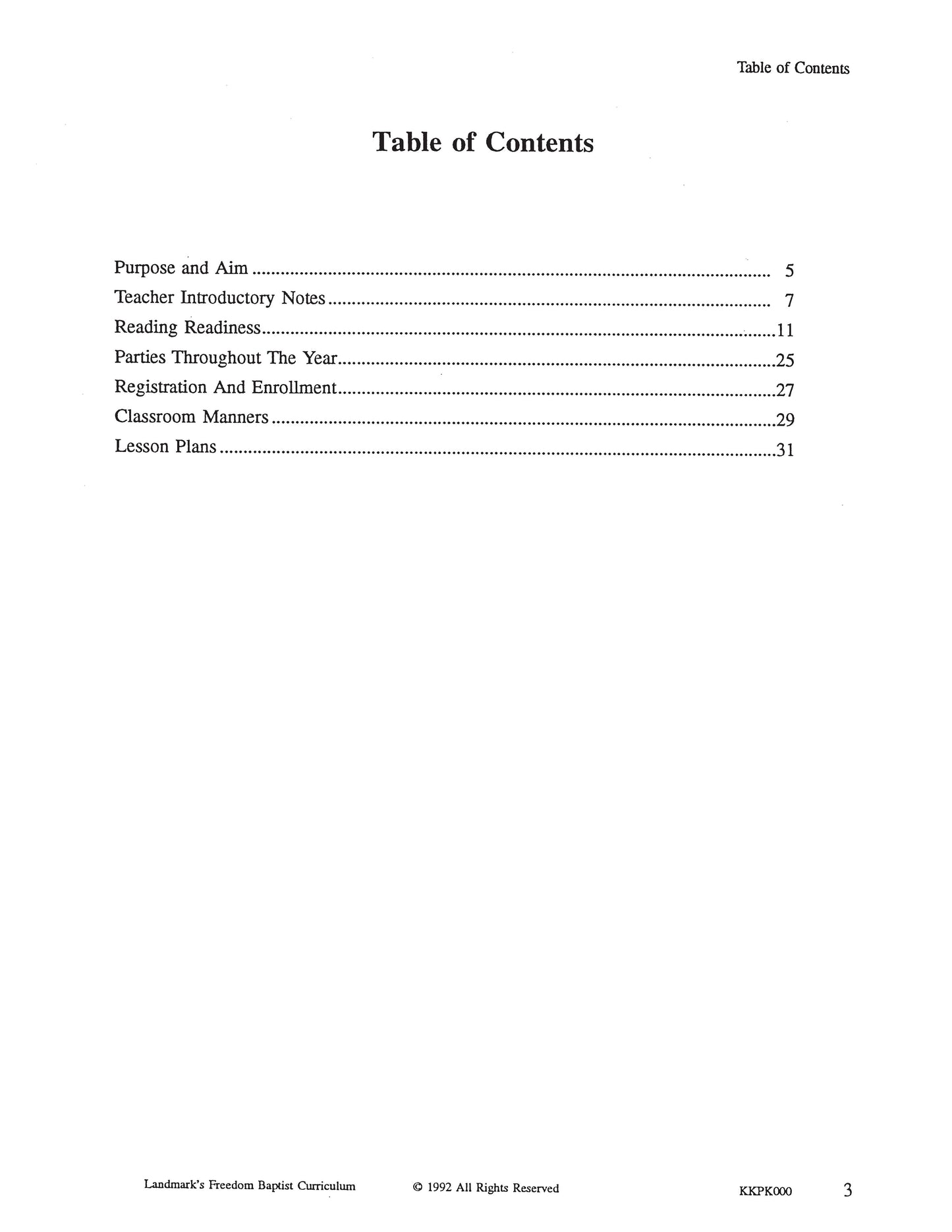 K3 Teacher's Curriculum Manual