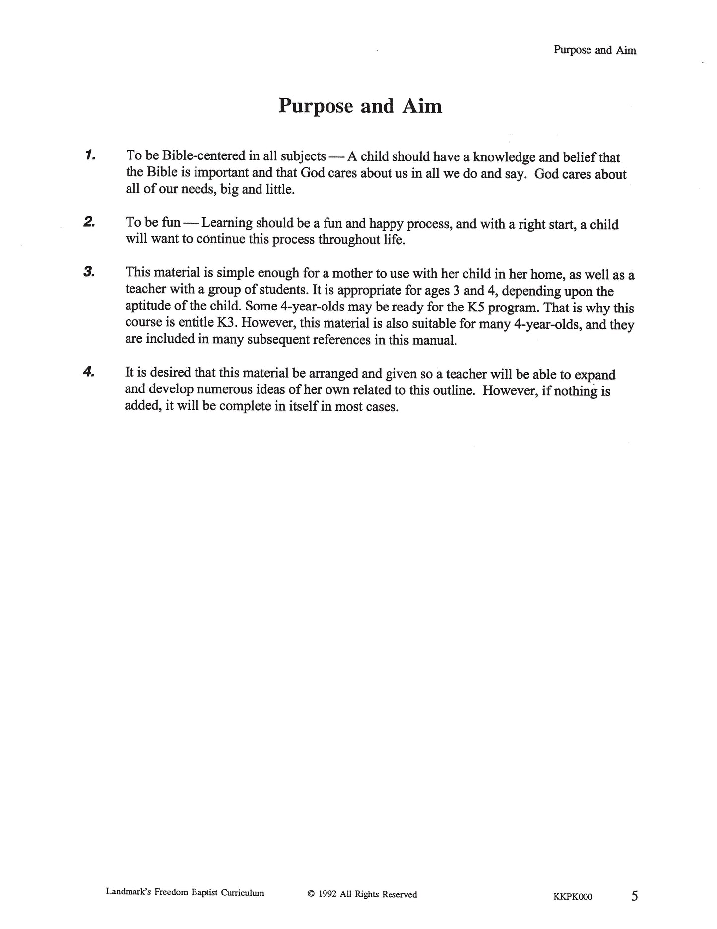 K3 Teacher's Curriculum Manual