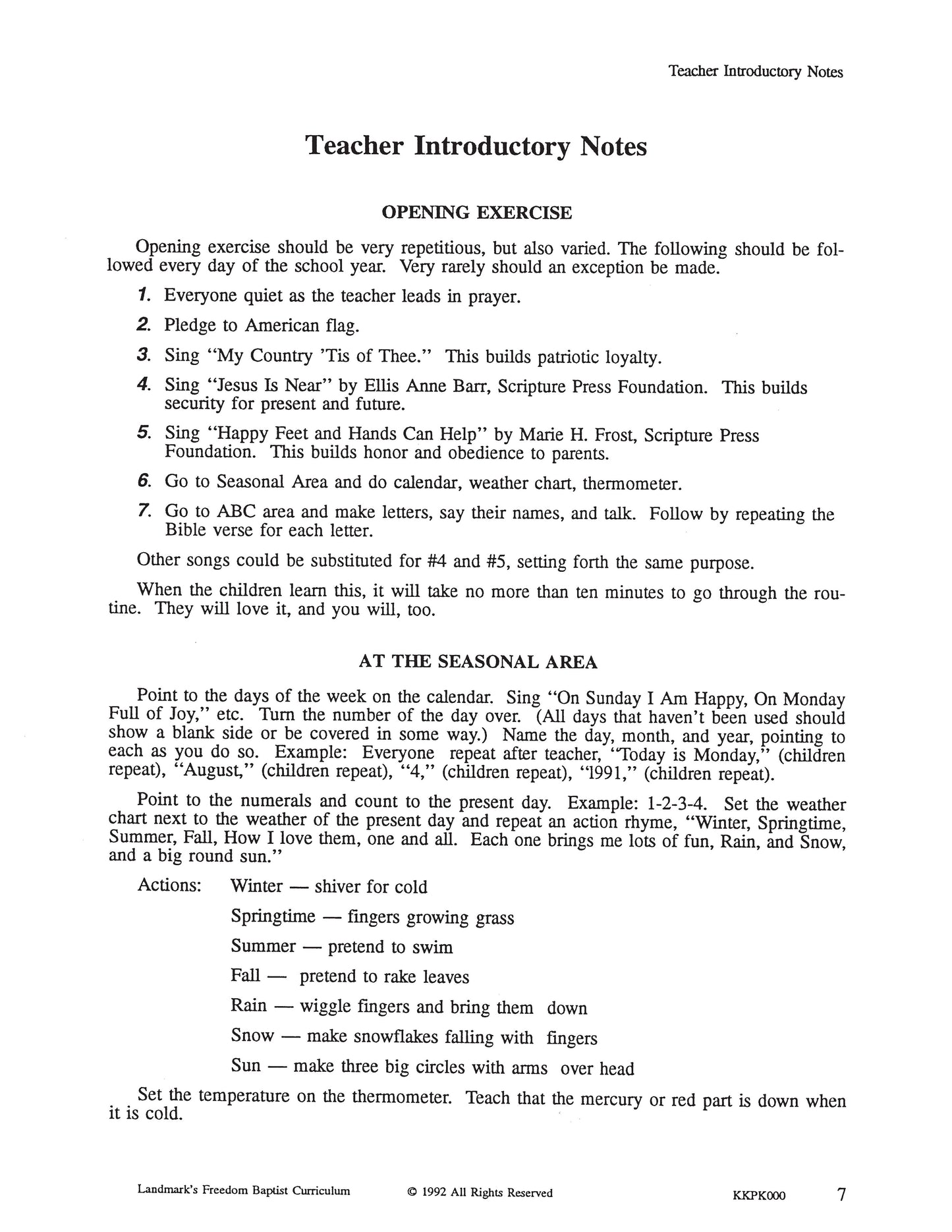 K3 Teacher's Curriculum Manual