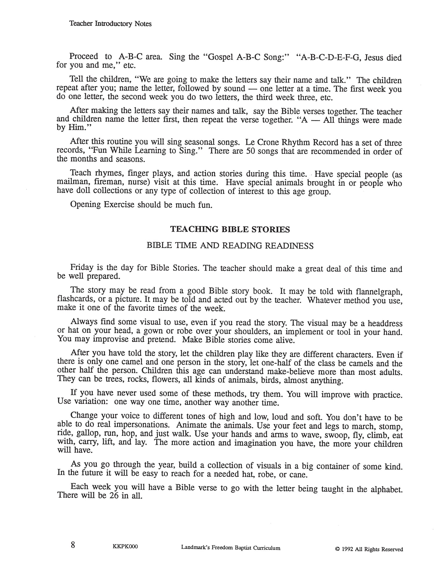 K3 Teacher's Curriculum Manual