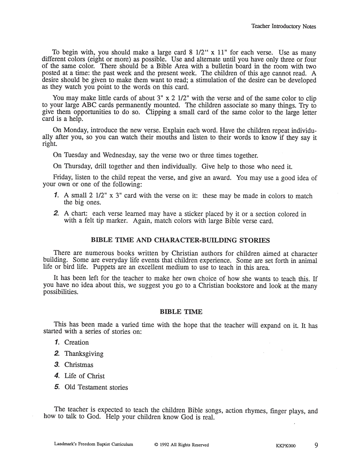 K3 Teacher's Curriculum Manual