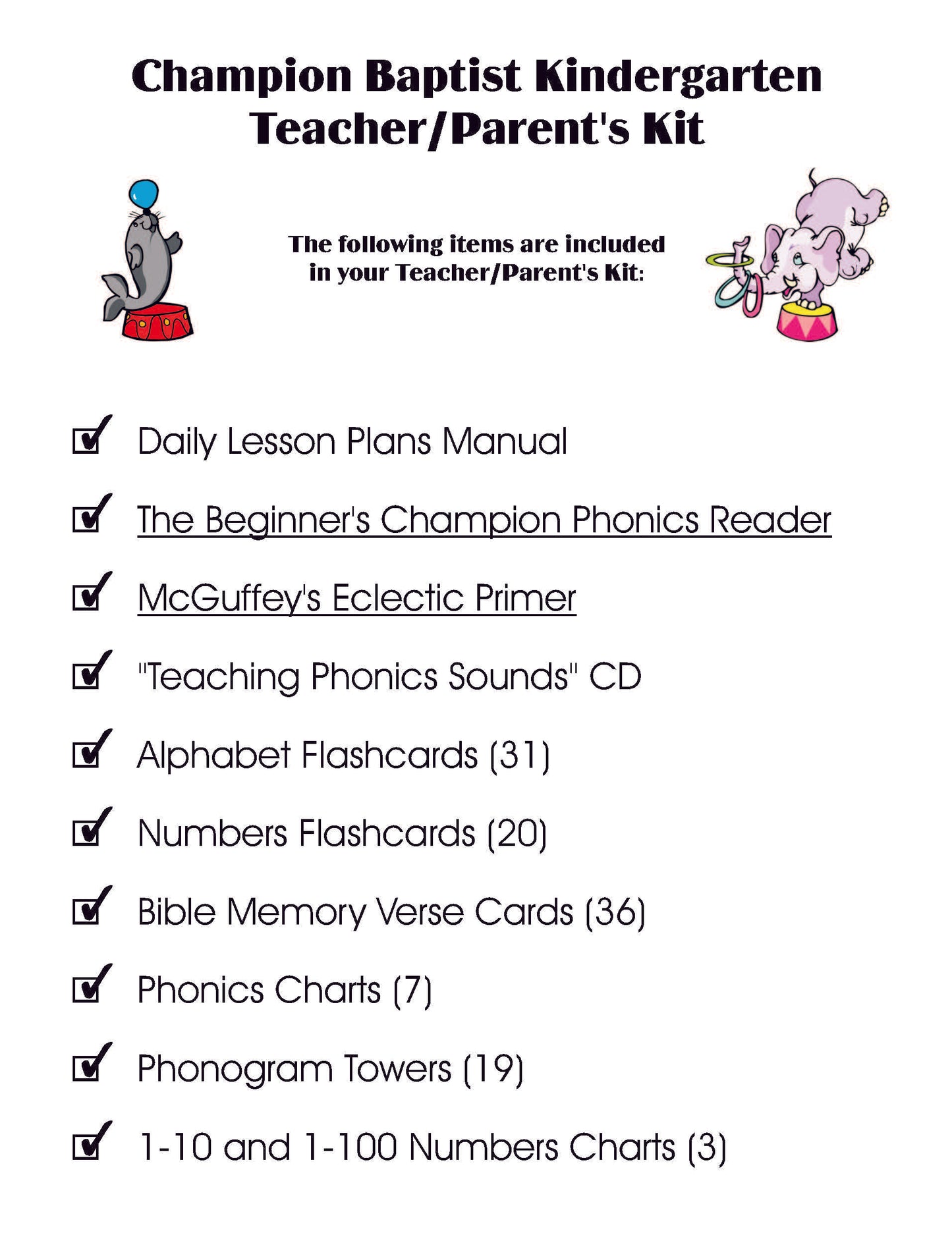 K5 Champion Baptist Kindergarten Teacher's Kit