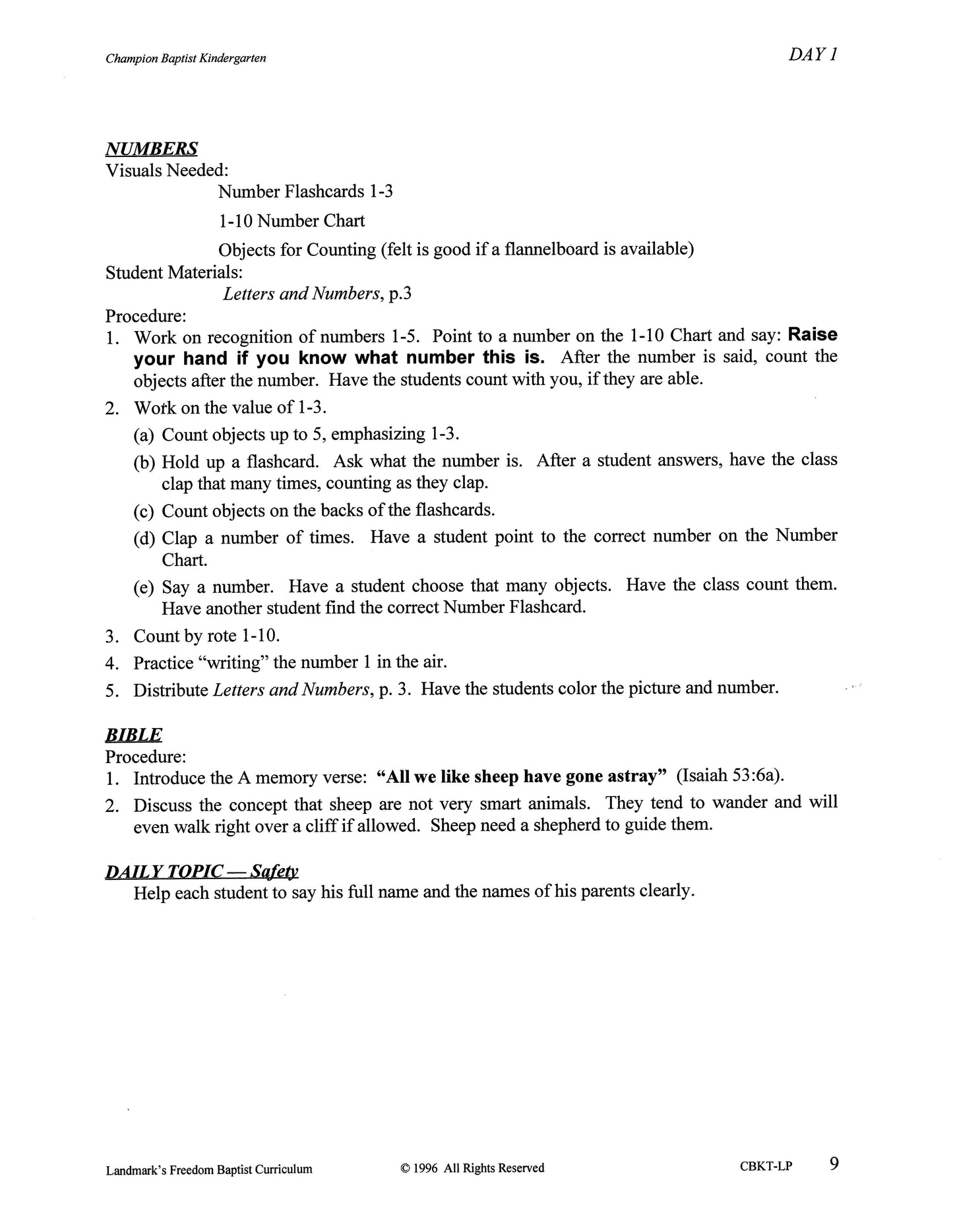 K5 Champion Baptist Kindergarten Teacher's Kit