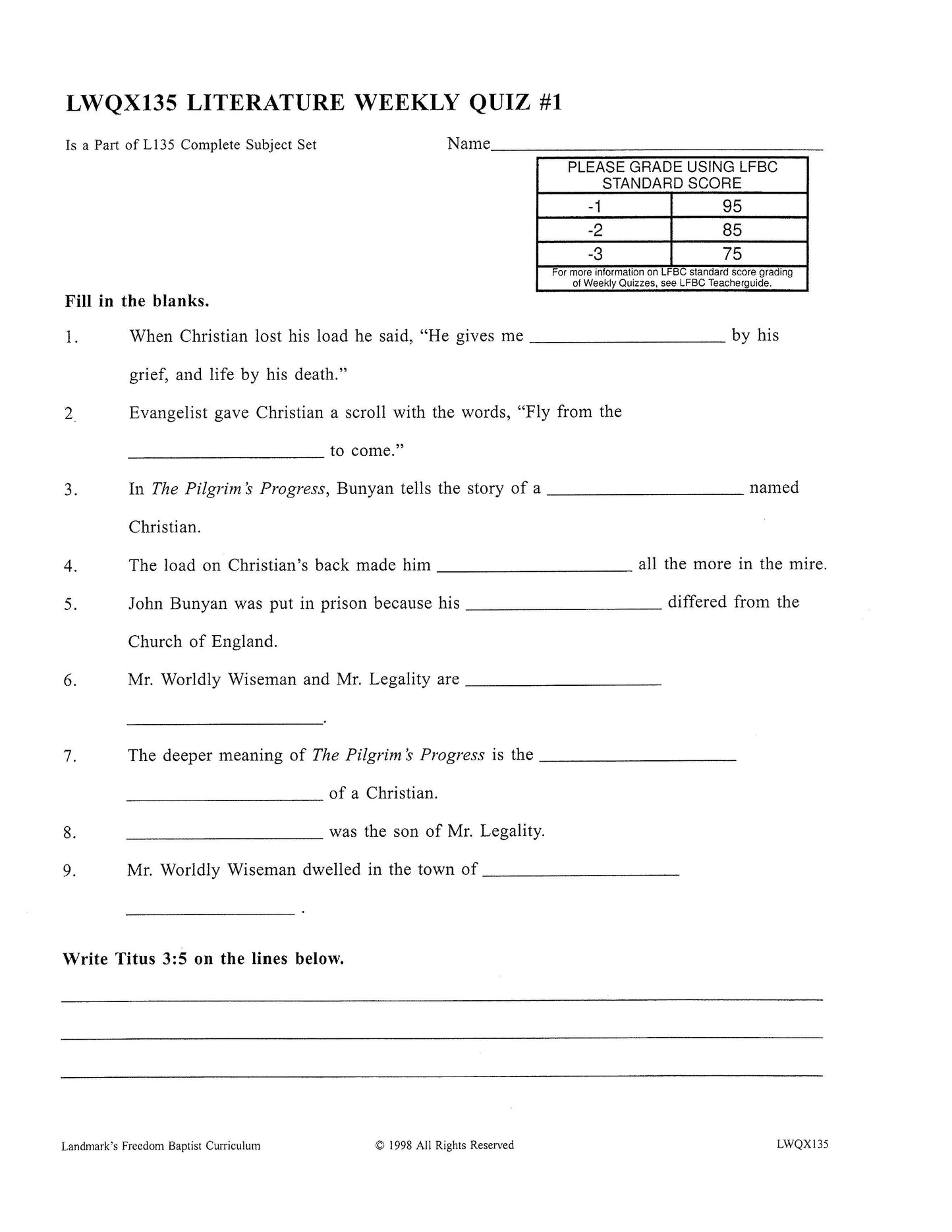 Literature Grade 07 - Character-Building Stories and Legends