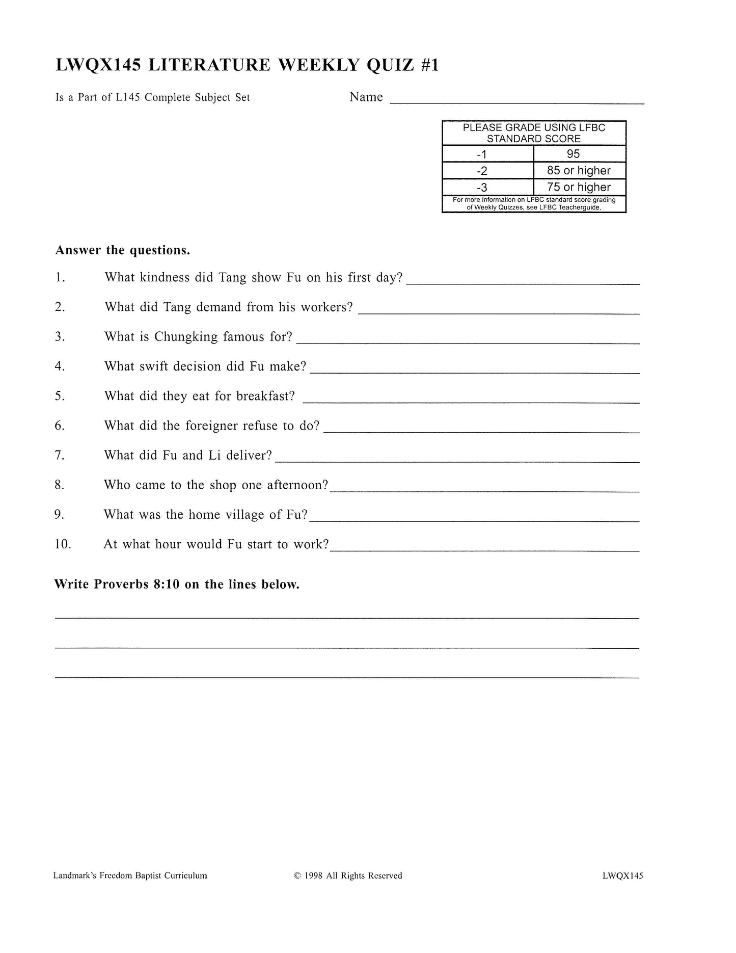 Literature Grade 09 - Character-Building Favorites (ELECTIVE)