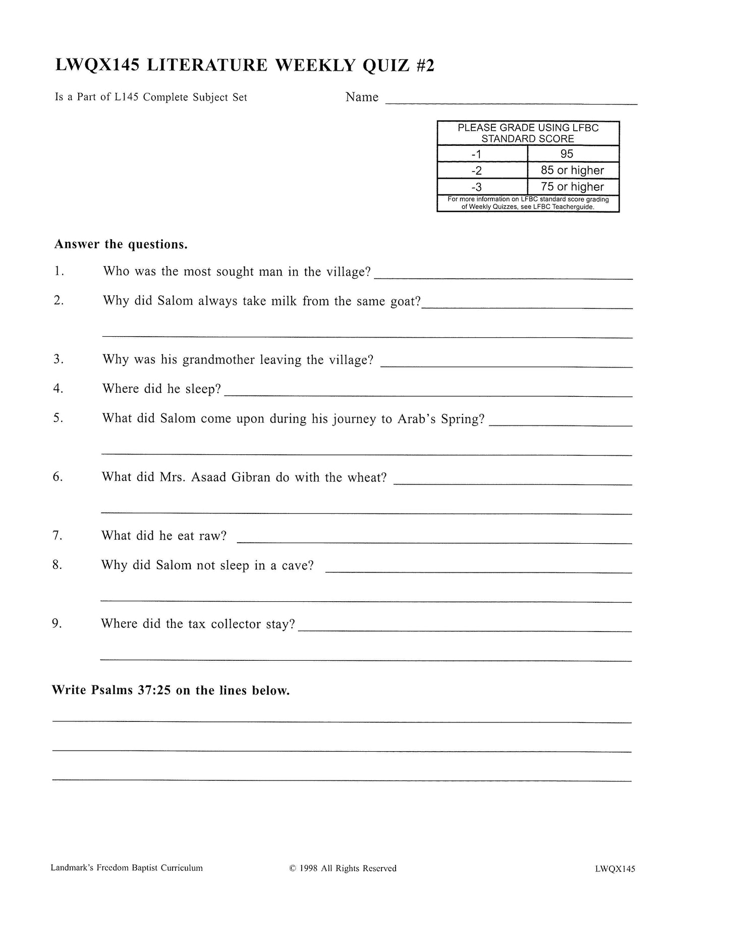 Literature Grade 09 - Character-Building Favorites (ELECTIVE)
