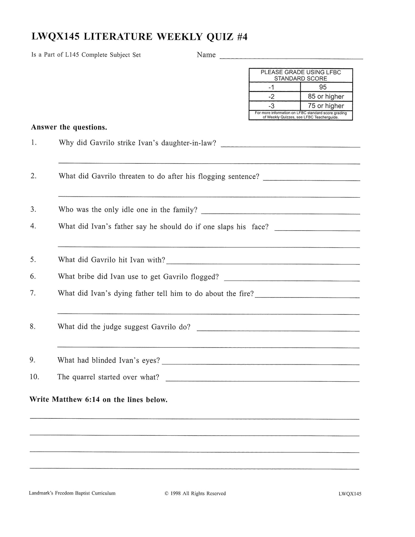 Literature Grade 09 - Character-Building Favorites (ELECTIVE)