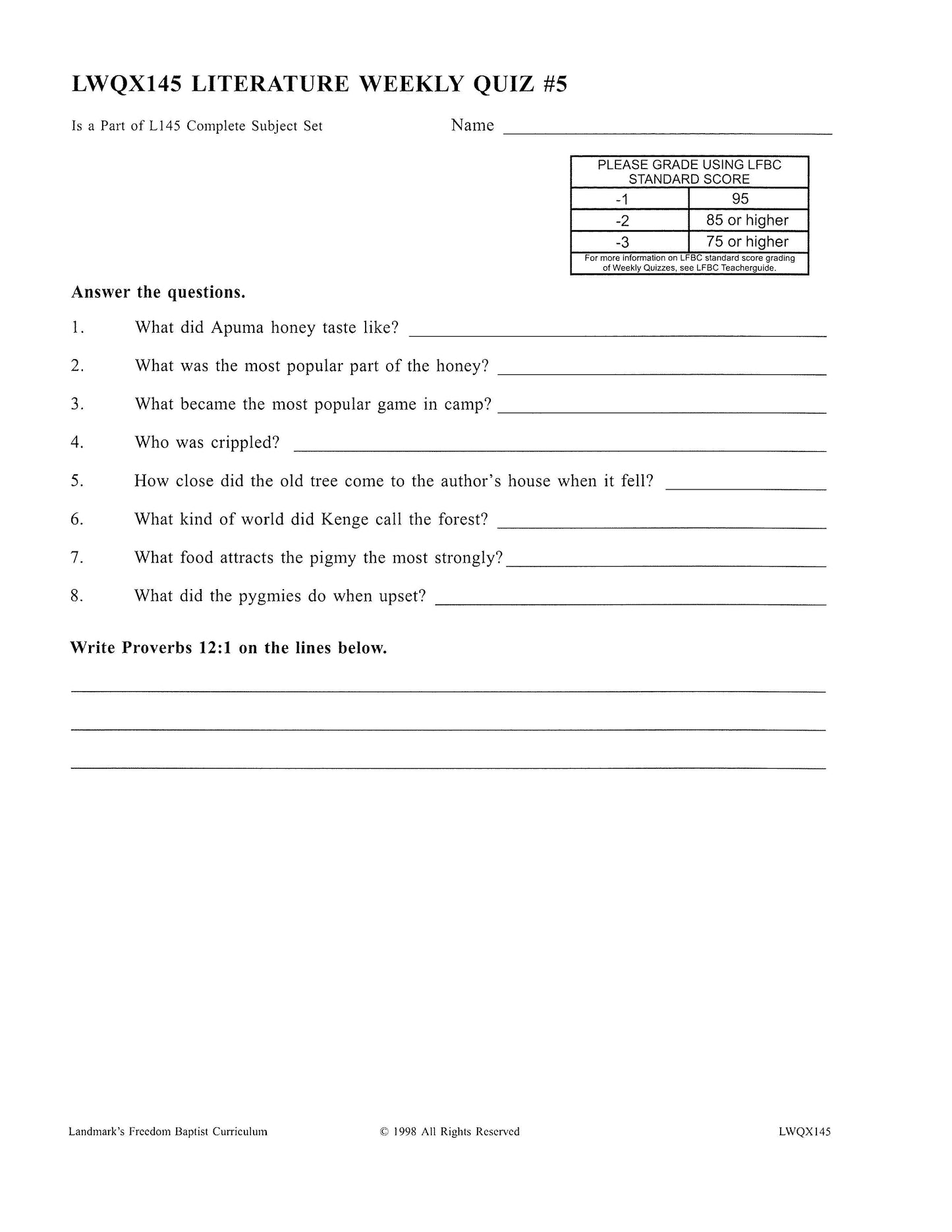 Literature Grade 09 - Character-Building Favorites (ELECTIVE)