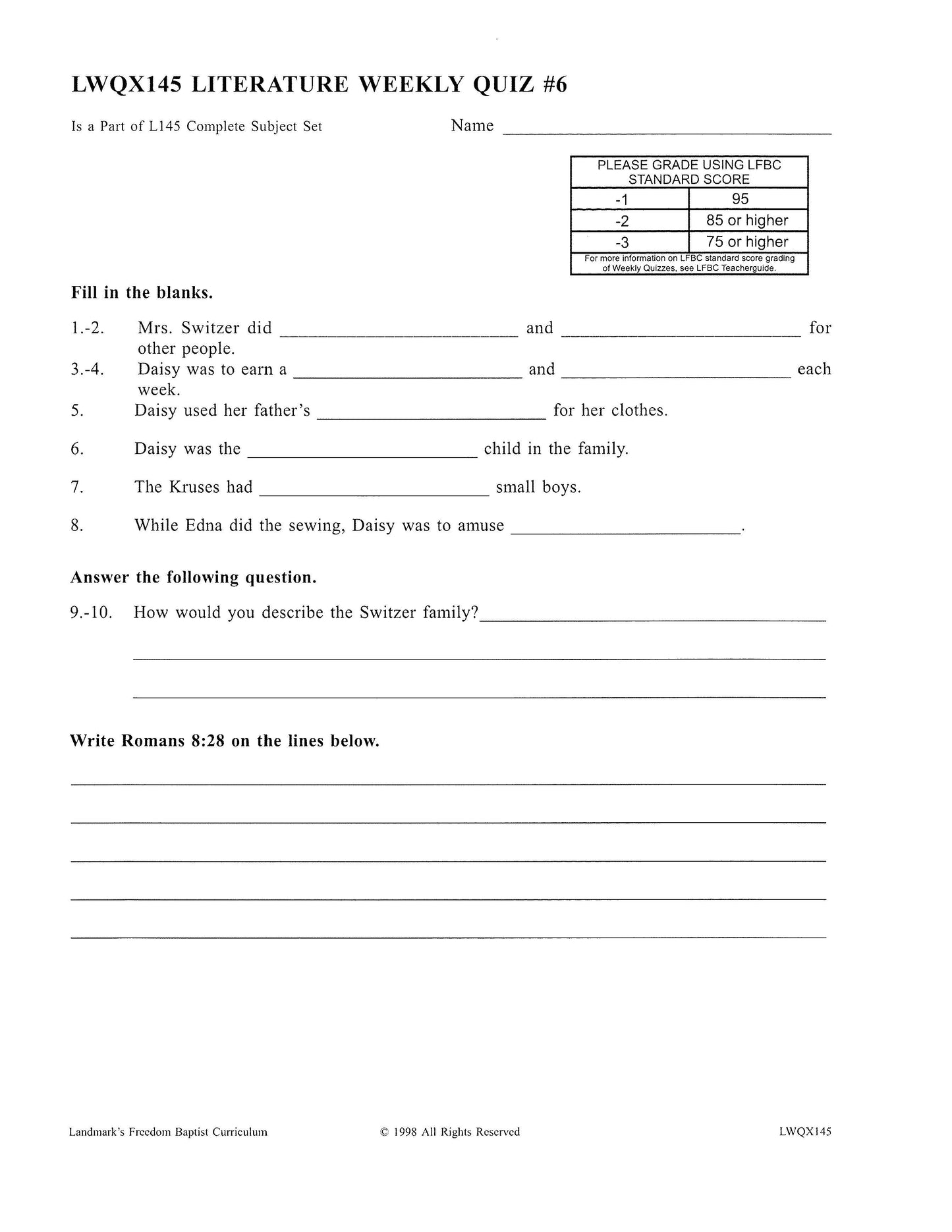 Literature Grade 09 - Character-Building Favorites (ELECTIVE)