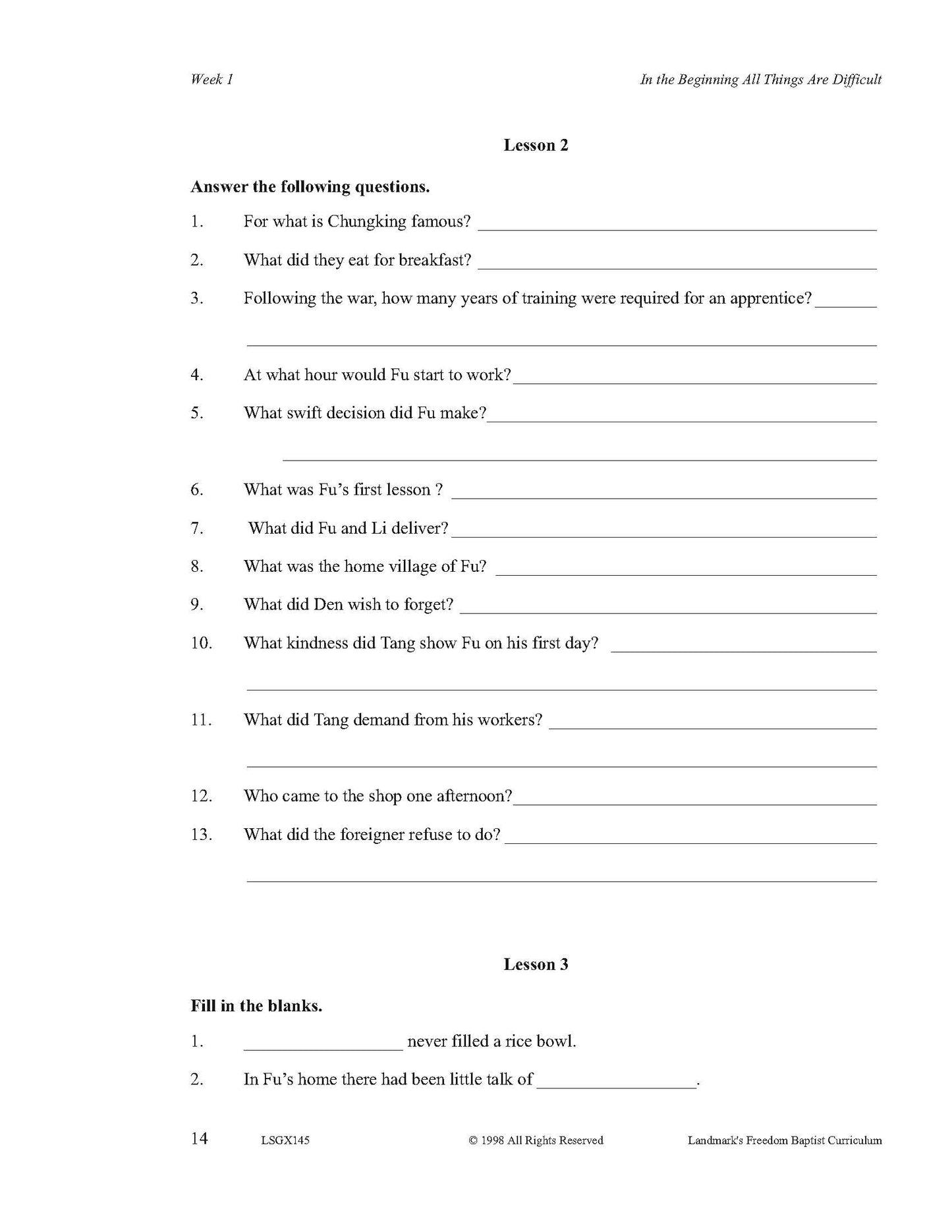 Literature Grade 09 - Character-Building Favorites (ELECTIVE)