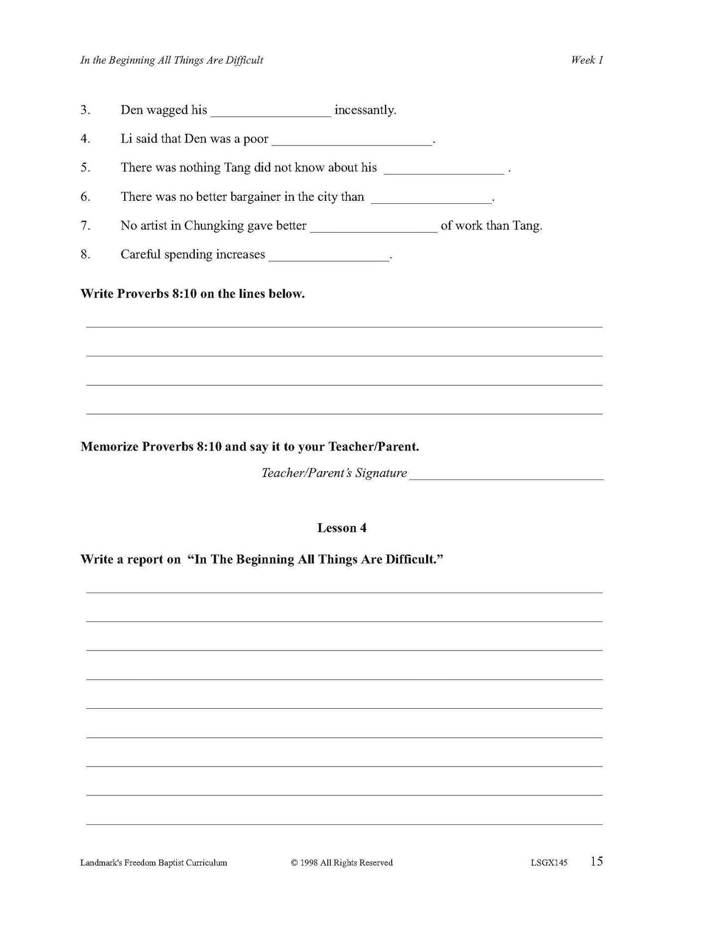 Literature Grade 09 - Character-Building Favorites (ELECTIVE)