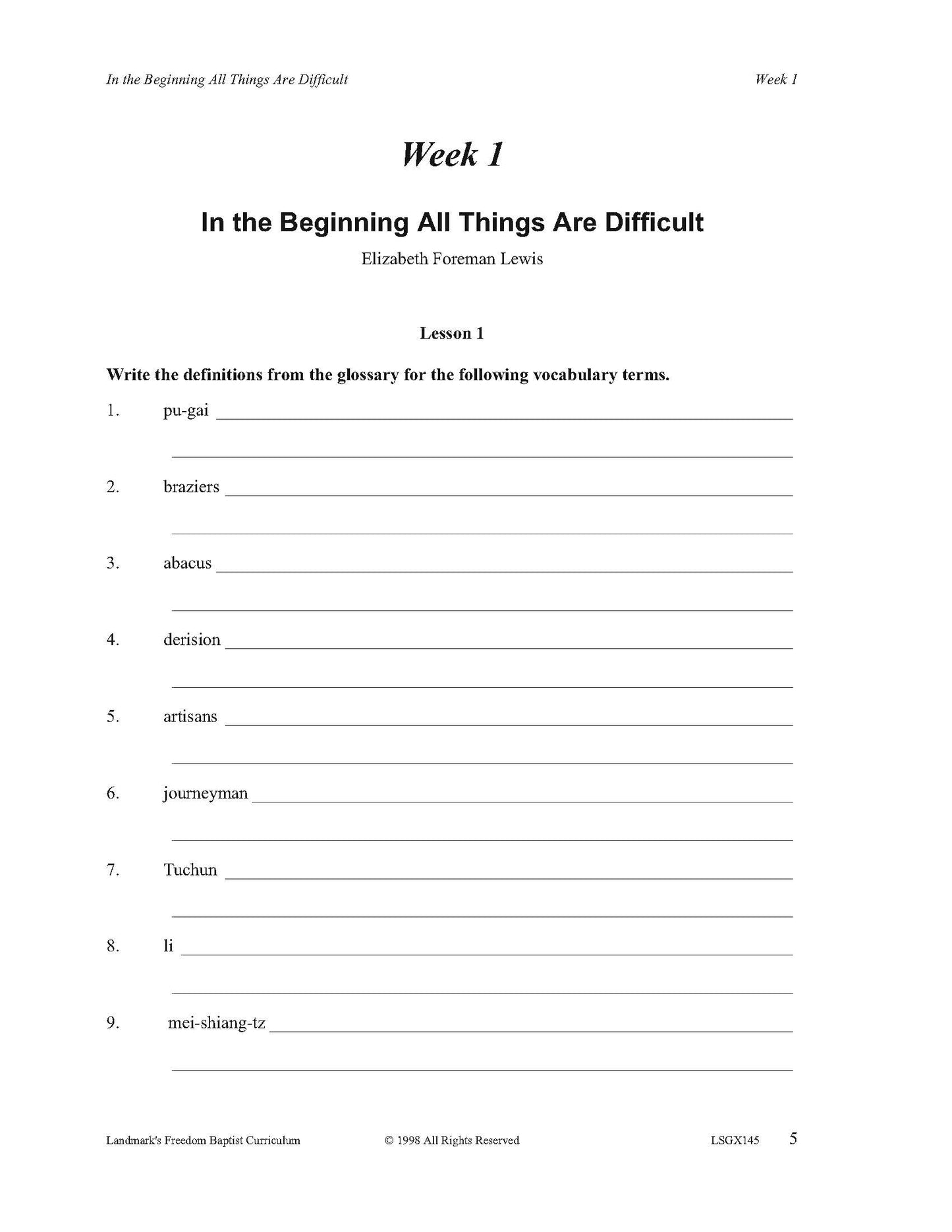 Literature Grade 09 - Character-Building Favorites (ELECTIVE)