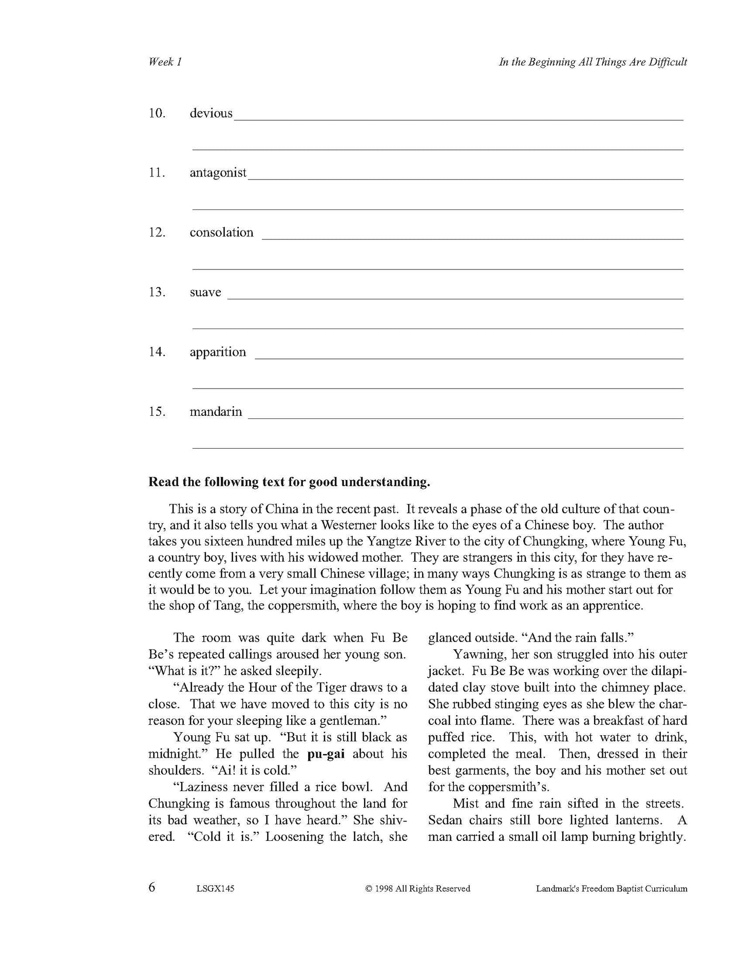 Literature Grade 09 - Character-Building Favorites (ELECTIVE)