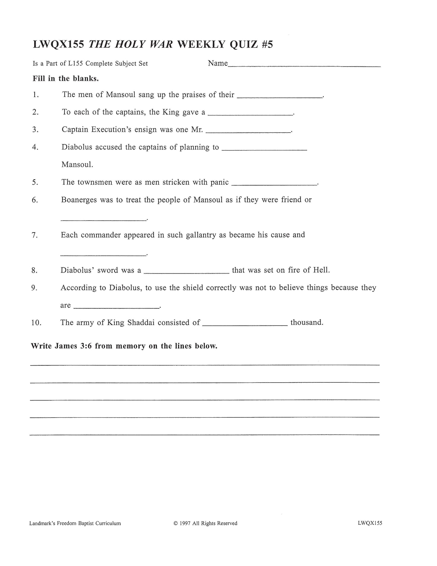Literature Grade 11 - John Bunyan's The Holy War   (ELECTIVE)