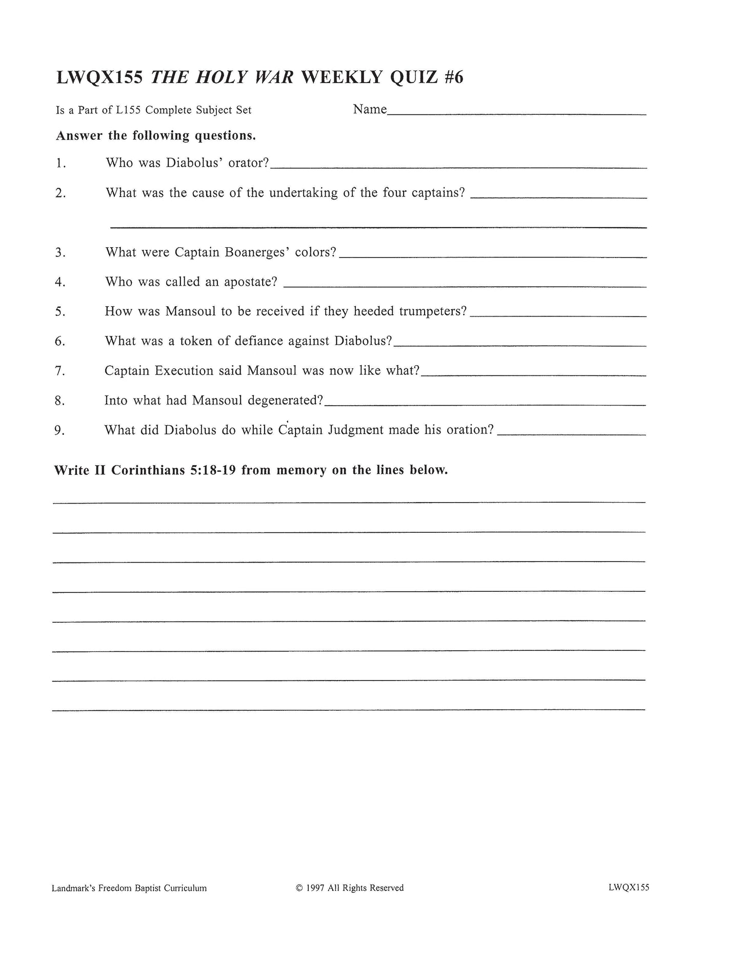 Literature Grade 11 - John Bunyan's The Holy War   (ELECTIVE)