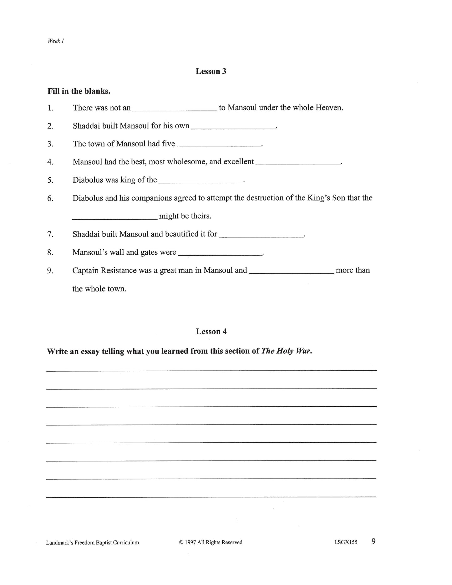 Literature Grade 11 - John Bunyan's The Holy War   (ELECTIVE)