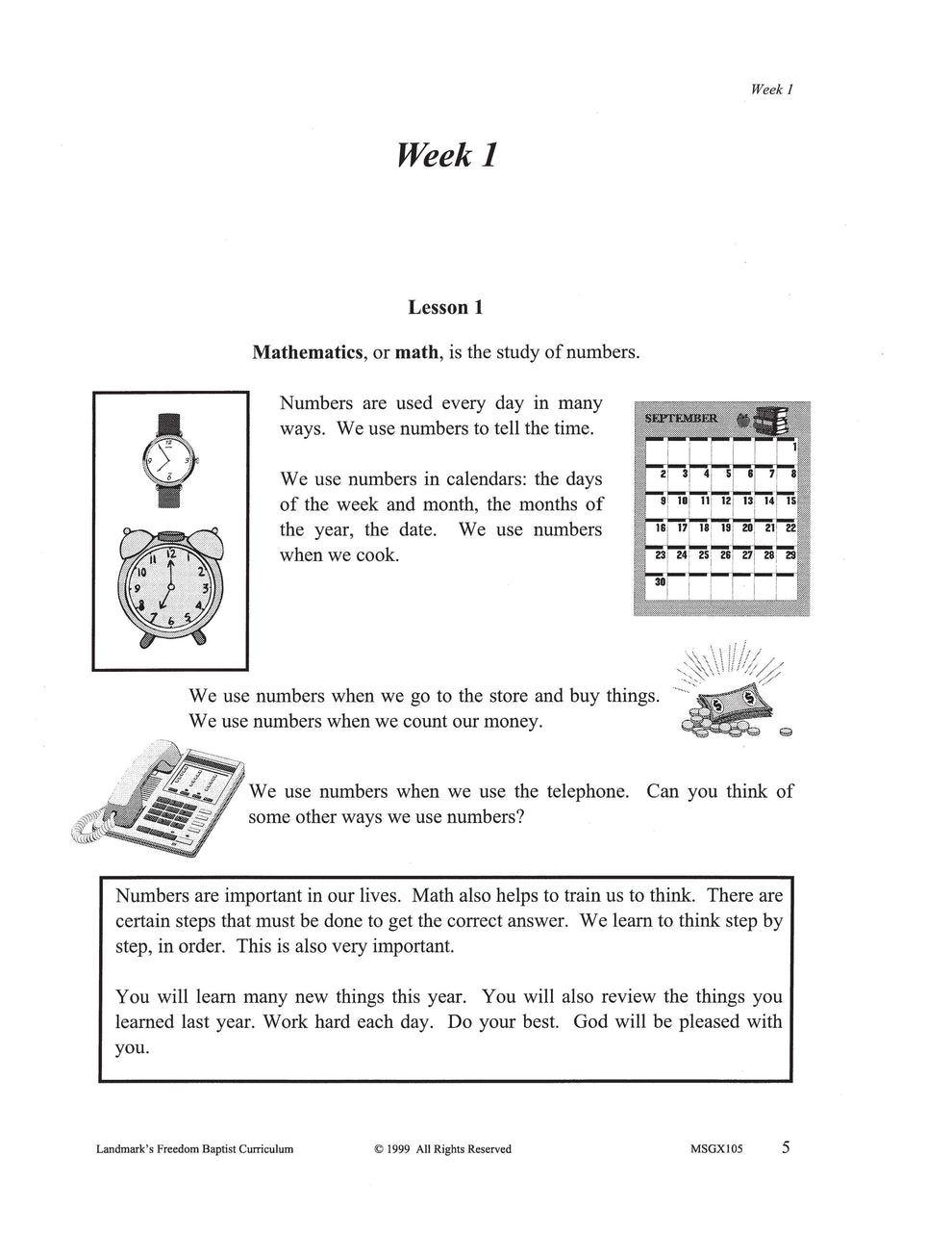 Math Grade 01 – Landmark's Freedom Baptist Curriculum