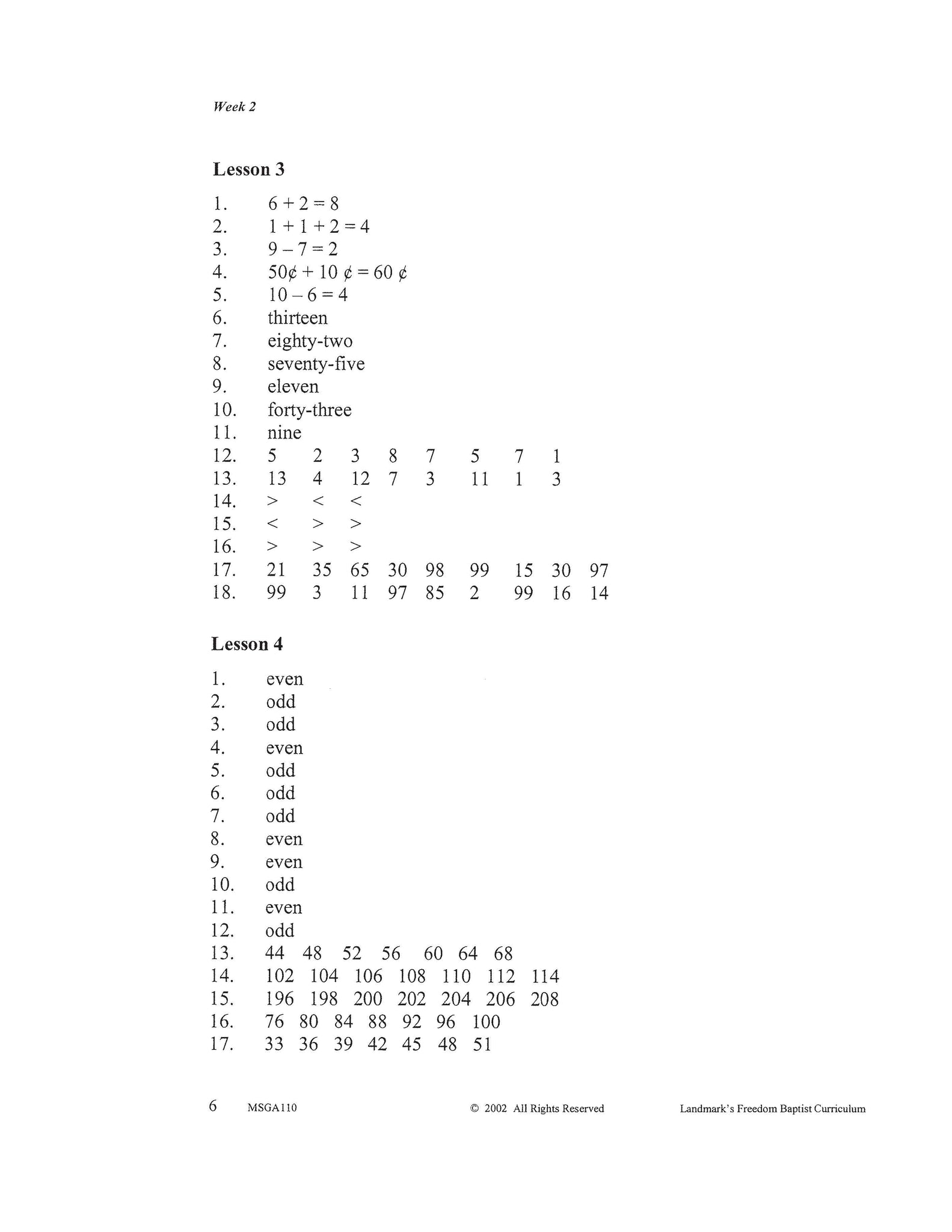 Math Grade 02 – Landmark's Freedom Baptist Curriculum