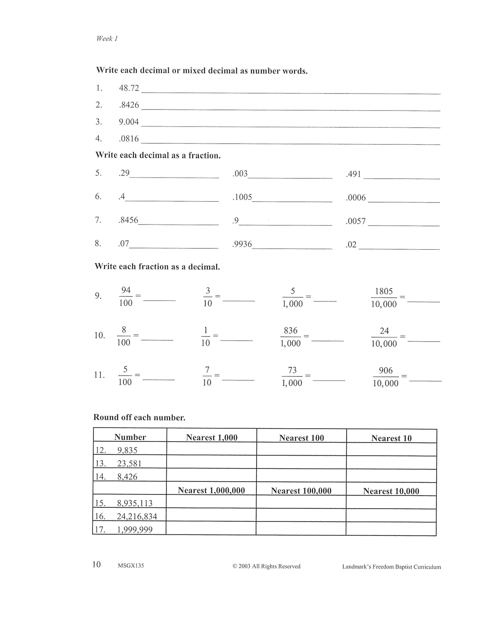 Math Grade 07 Landmark S Freedom Baptist Curriculum