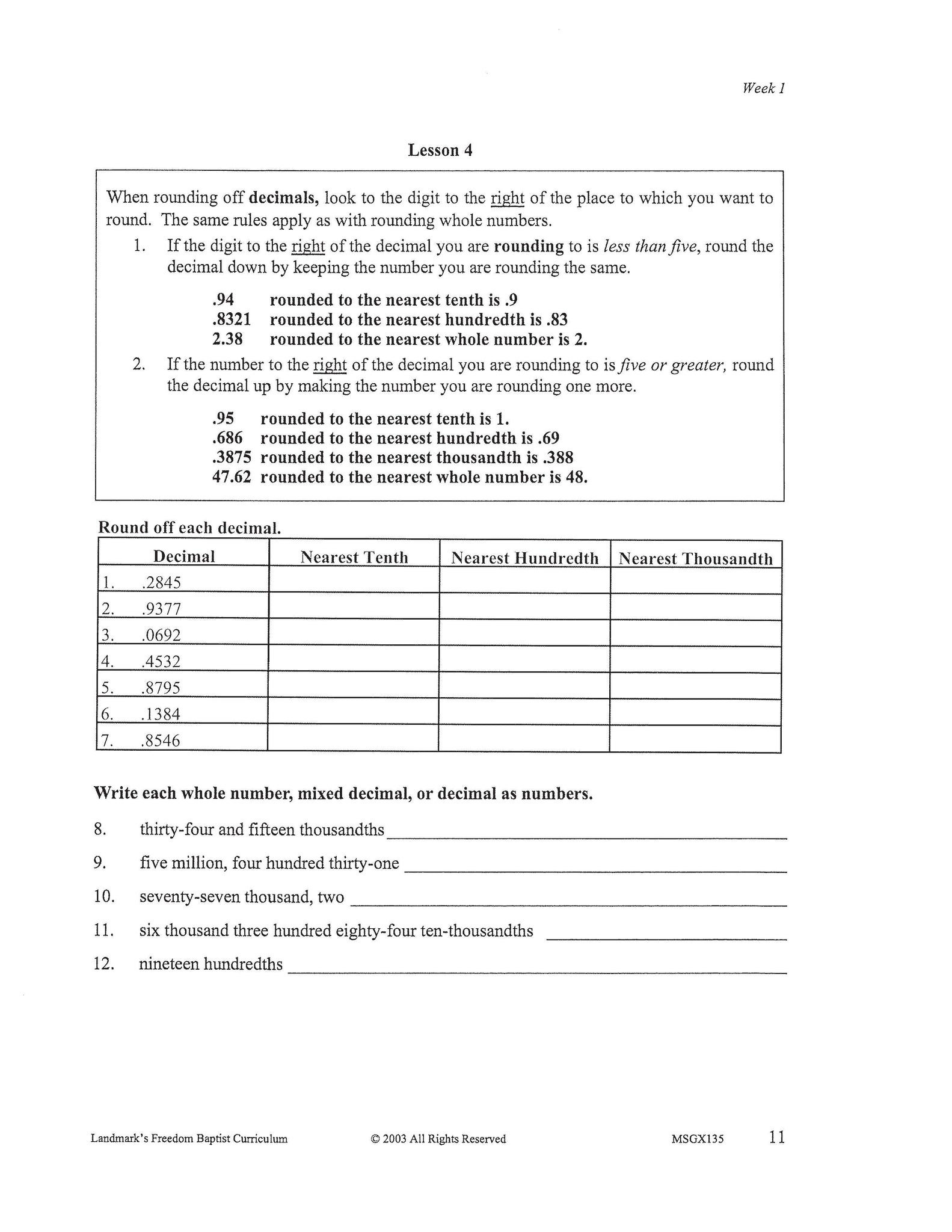 Math Grade 07 Landmark S Freedom Baptist Curriculum