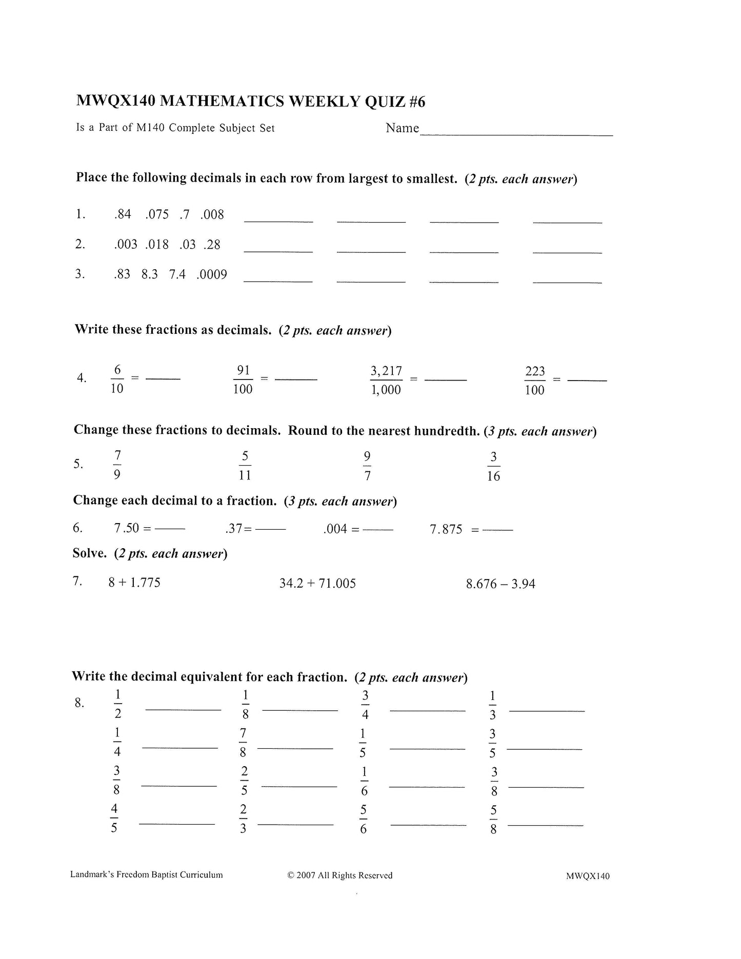 Math Grade 08 - Math Foundations / Pre-Algebra