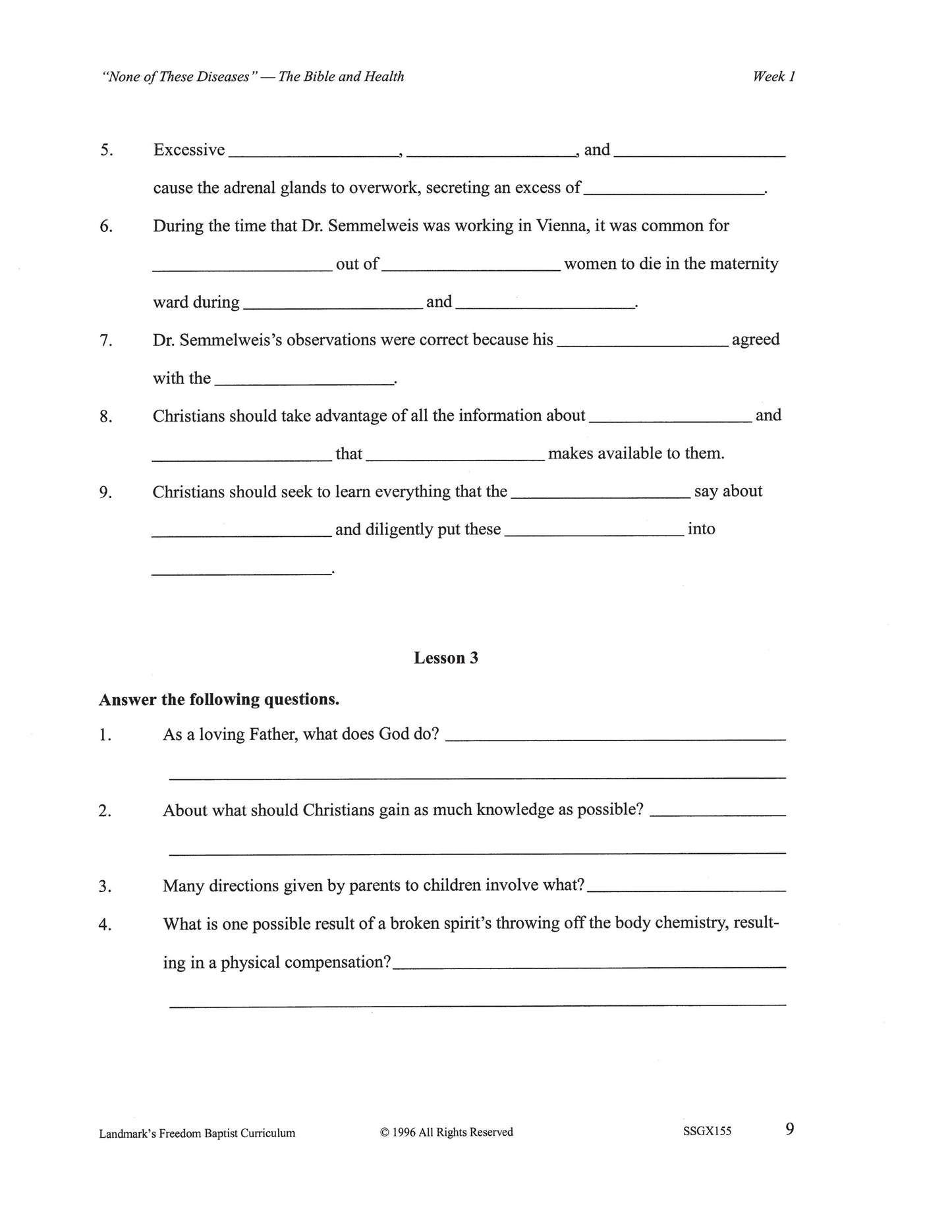 Science Grade 11 - Health & Dynamic Biblical Living